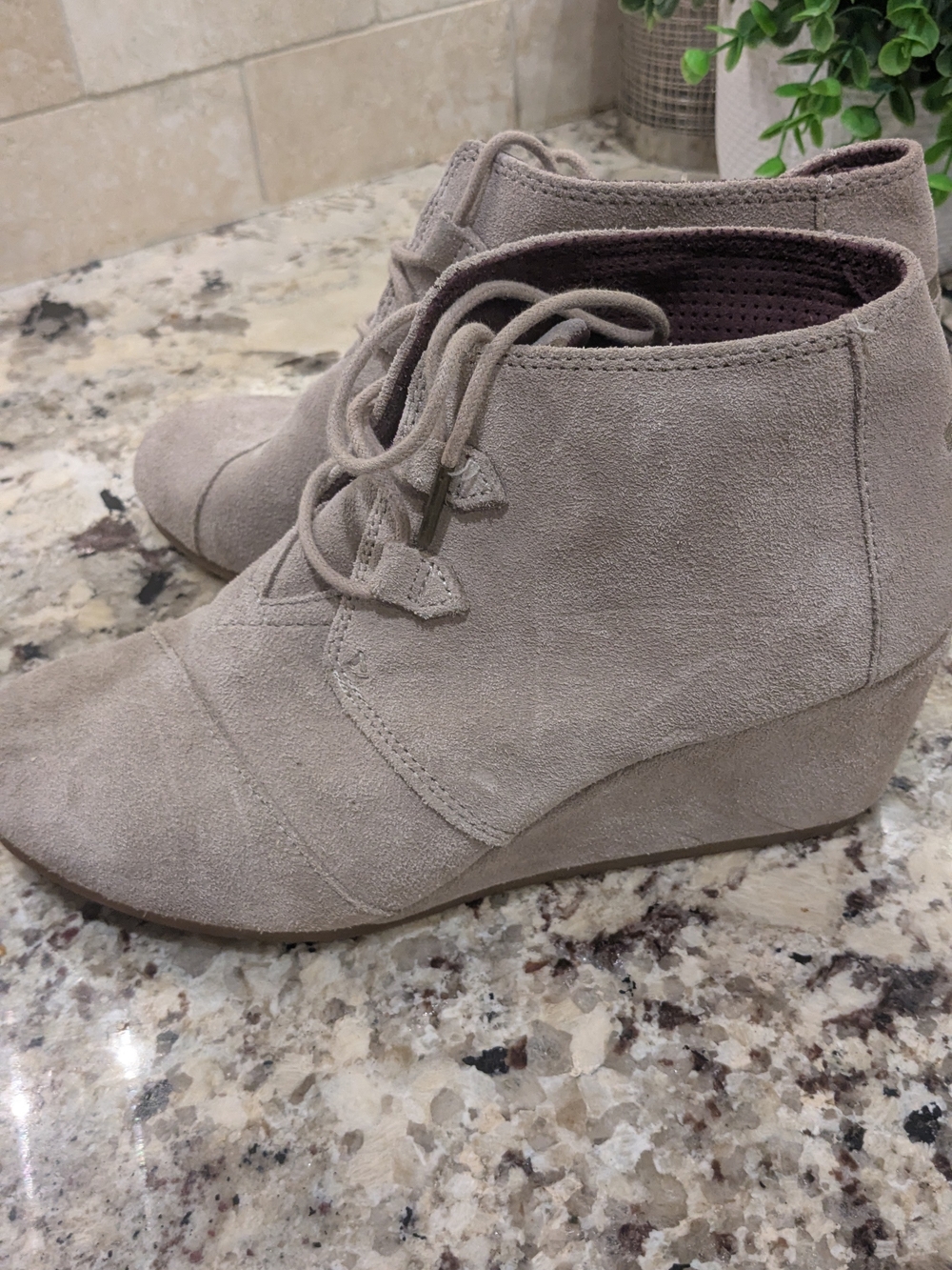 Toms Suede Wedge Ankle Boots in Light Taupe - Picture 3 of 8